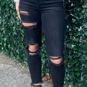 American Eagle Outfitters Black Skinny Jeans with Distressed Design